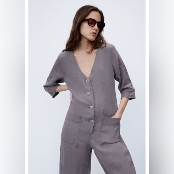 Zara Lillian Jumpsuit Linen Gray Size S - Picture 1 of 10